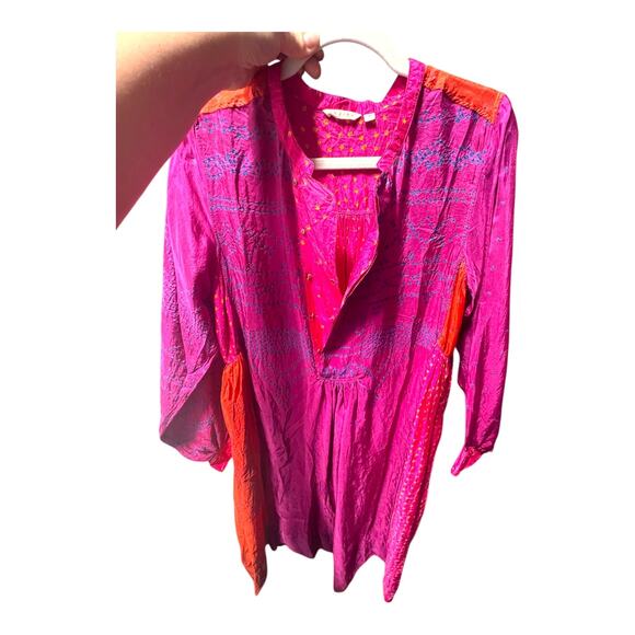 Injiri Shekhawati silk dress women’s medium ombré fuchsia patchwork hand-loomed - Picture 12 of 13